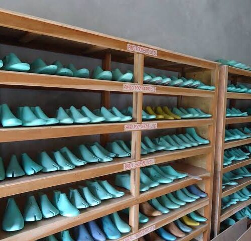 shoe lass on shelves